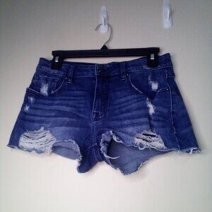 Vigoss Shorts Women 27 Mid-Rise Marley Short Distressed Raw Hem Denim Blue